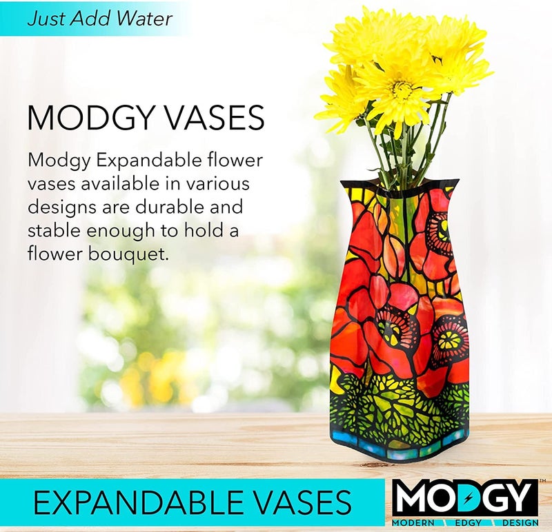 MODGY Collapsible and Expandable Plastic Flower Vase, Unbreakable, Foldable, Decorative Modern Centerpieces, Table Decorations, Louis C. Tiffany Poppies, 1 Pack - Image 2